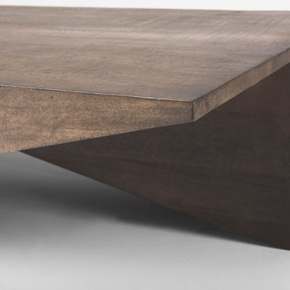 West 55L x 32W x 14H Medium Brown Wooden Angled Coffee Table