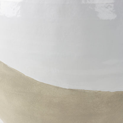Amos 18.5L x 18.5W x 24.4H White and Dark Beige Color Blocked Ceramic Floor Vase