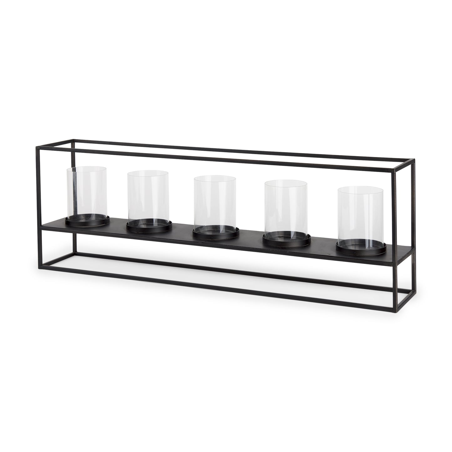 Cindy 5 Candle Matte Black Metal Hurricane Glass Tabletop Candle Holder