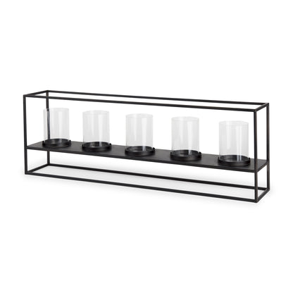 Cindy 5 Candle Matte Black Metal Hurricane Glass Tabletop Candle Holder