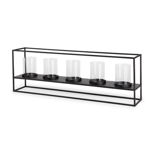 Cindy 5 Candle Matte Black Metal Hurricane Glass Tabletop Candle Holder