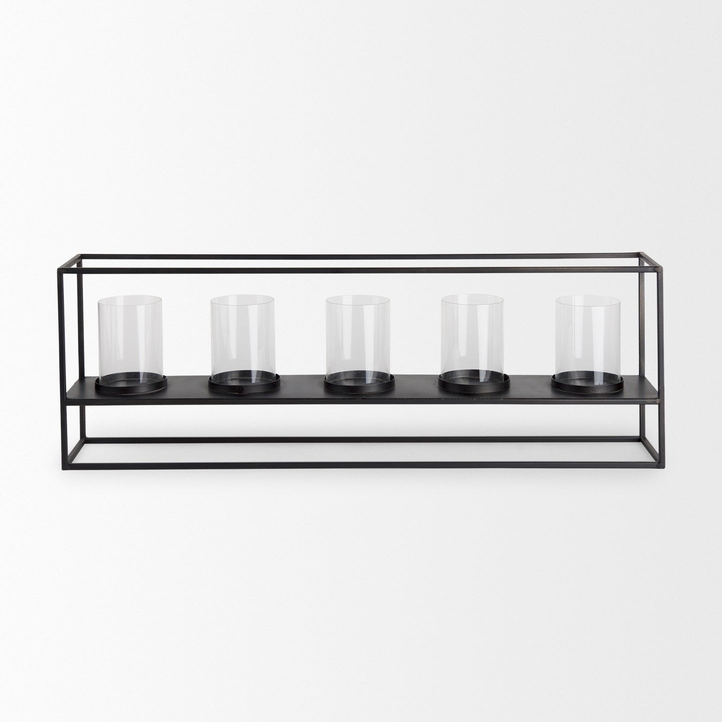 Cindy 5 Candle Matte Black Metal Hurricane Glass Tabletop Candle Holder