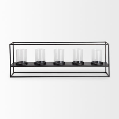 Cindy 5 Candle Matte Black Metal Hurricane Glass Tabletop Candle Holder