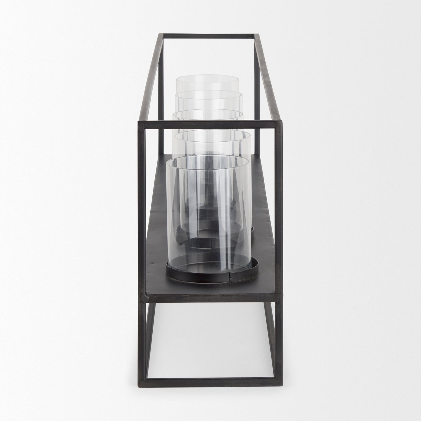 Cindy 5 Candle Matte Black Metal Hurricane Glass Tabletop Candle Holder