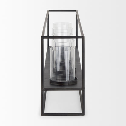 Cindy 5 Candle Matte Black Metal Hurricane Glass Tabletop Candle Holder