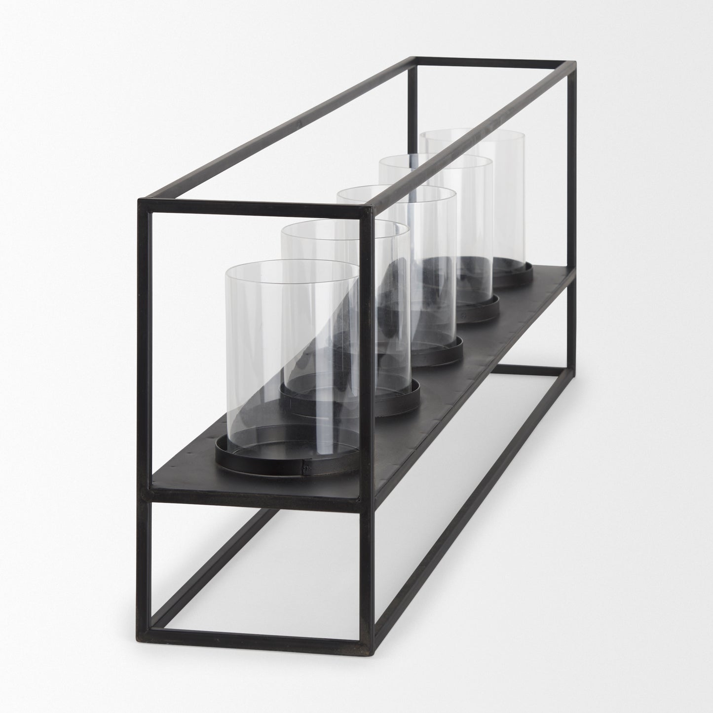 Cindy 5 Candle Matte Black Metal Hurricane Glass Tabletop Candle Holder