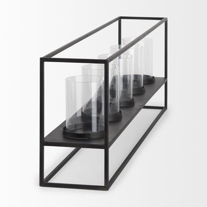 Cindy 5 Candle Matte Black Metal Hurricane Glass Tabletop Candle Holder