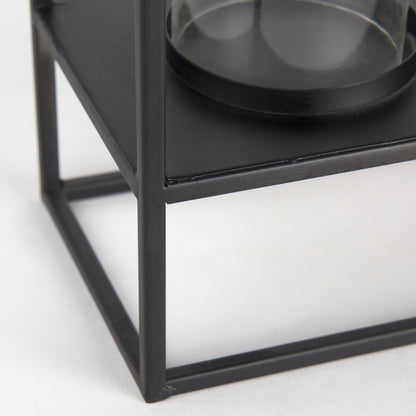 Cindy 5 Candle Matte Black Metal Hurricane Glass Tabletop Candle Holder