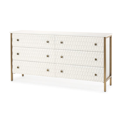 Savannah White Fir Veneer w/ Gold Metal Accents 6-Drawer Sideboard