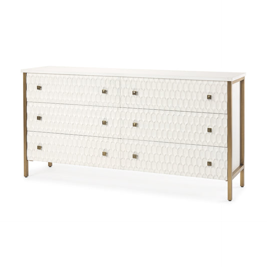 Savannah White Fir Veneer w/ Gold Metal Accents 6-Drawer Sideboard