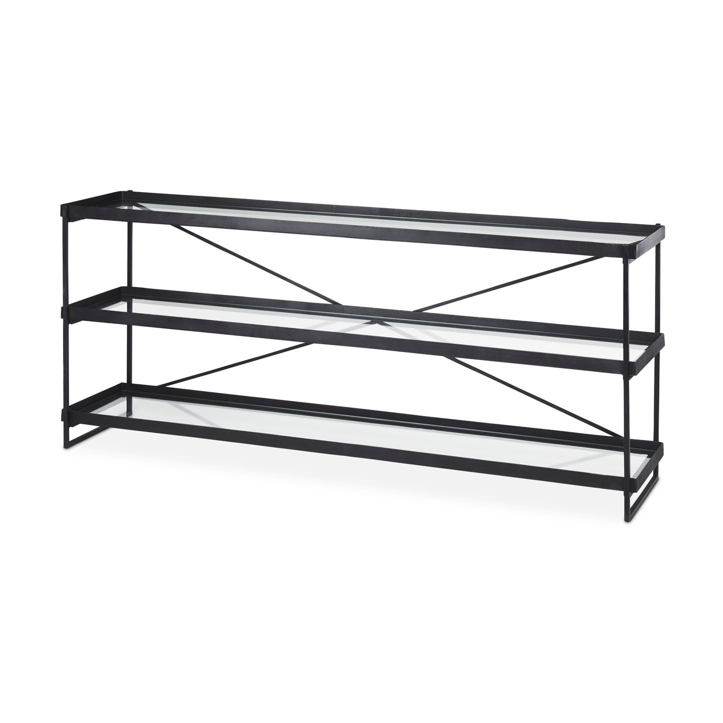Trey 72.0"L x 16.0"W x 30.0"H Black Metal W/Glass Console Table