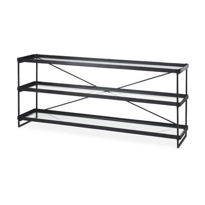 Trey 72.0"L x 16.0"W x 30.0"H Black Metal W/Glass Console Table