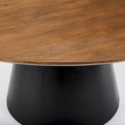 Mitchell Black Metal Pedestal Base with Brown Wood Top Dining Table 63.0L x 63.0W x 30.0H