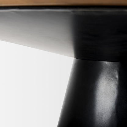 Mitchell Black Metal Pedestal Base with Brown Wood Top Dining Table 63.0L x 63.0W x 30.0H