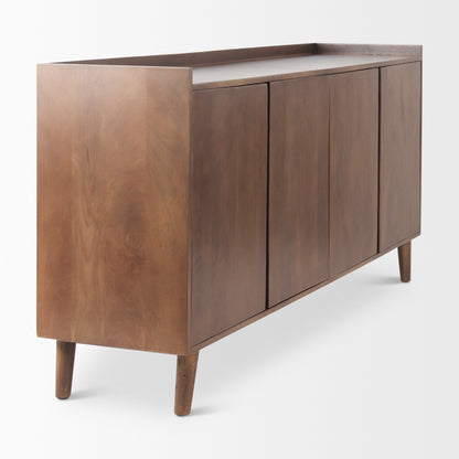 Lillie Medium Brown Wood 4 Door Tray Top Sideboard