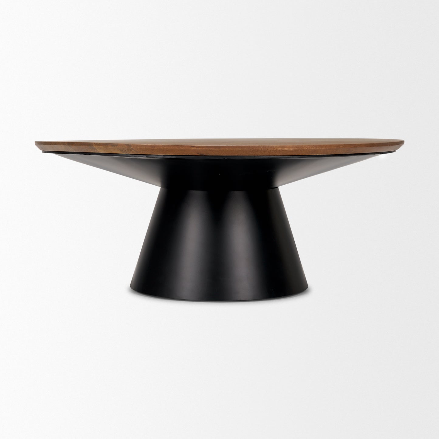 Mitchell 40.0L x 40.0W x 16.0H Black Metal Pedestal Base with Brown Wood Top Coffee Table