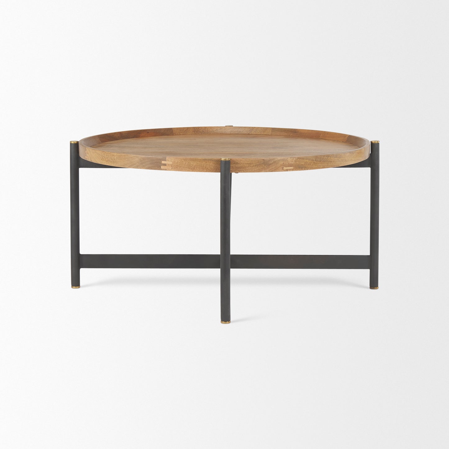 Marquisa 34.25L x 34.25W x 16.5H Small Brown Wood w/ Black Metal Coffee Table