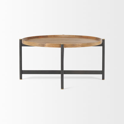 Marquisa 34.25L x 34.25W x 16.5H Small Brown Wood w/ Black Metal Coffee Table