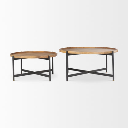 Marquisa 34.25L x 34.25W x 16.5H Small Brown Wood w/ Black Metal Coffee Table