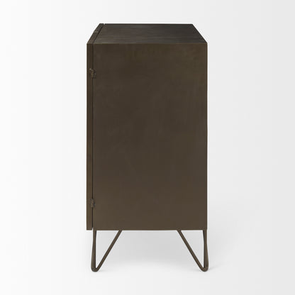 Pandora Dark Brass Metal W/Red Wood 2 Door Accent Cabinet