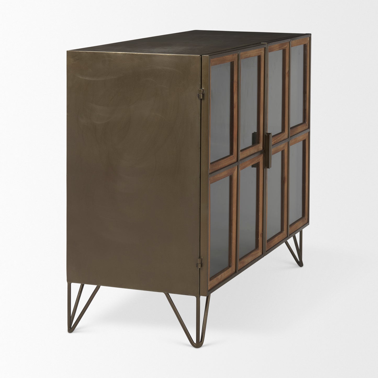 Pandora Dark Brass Metal W/Red Wood 2 Door Accent Cabinet