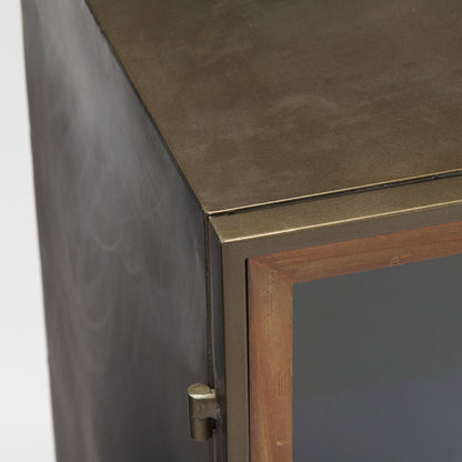 Pandora Dark Brass Metal W/Red Wood 2 Door Accent Cabinet