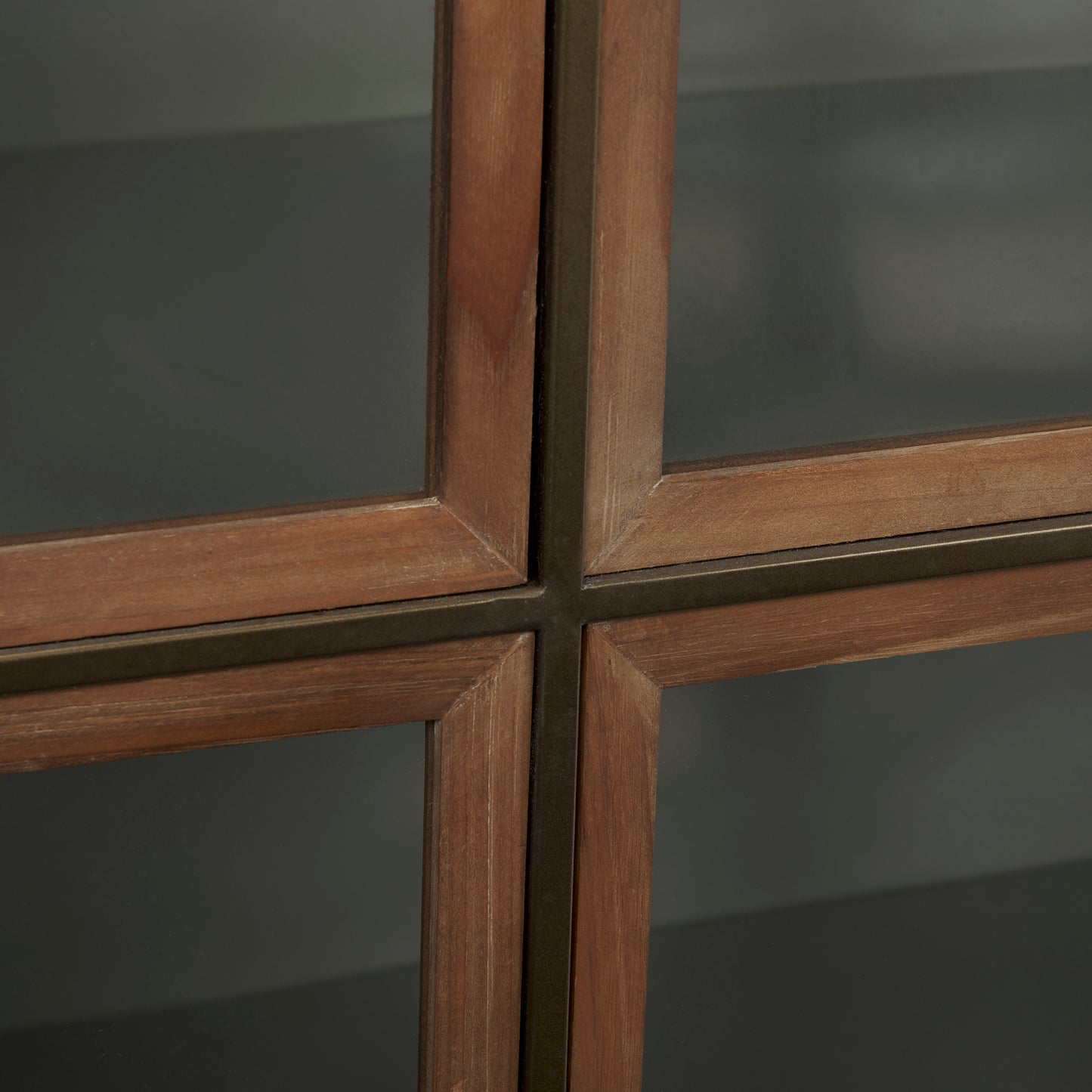 Pandora Dark Brass Metal W/Red Wood 2 Door Accent Cabinet