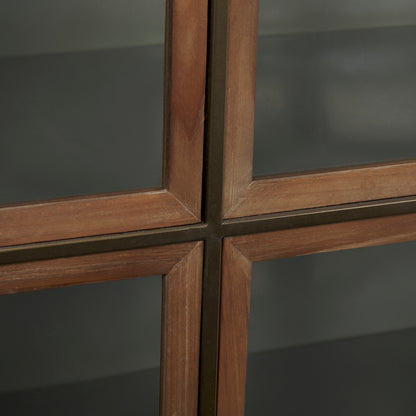 Pandora Dark Brass Metal W/Red Wood 2 Door Accent Cabinet