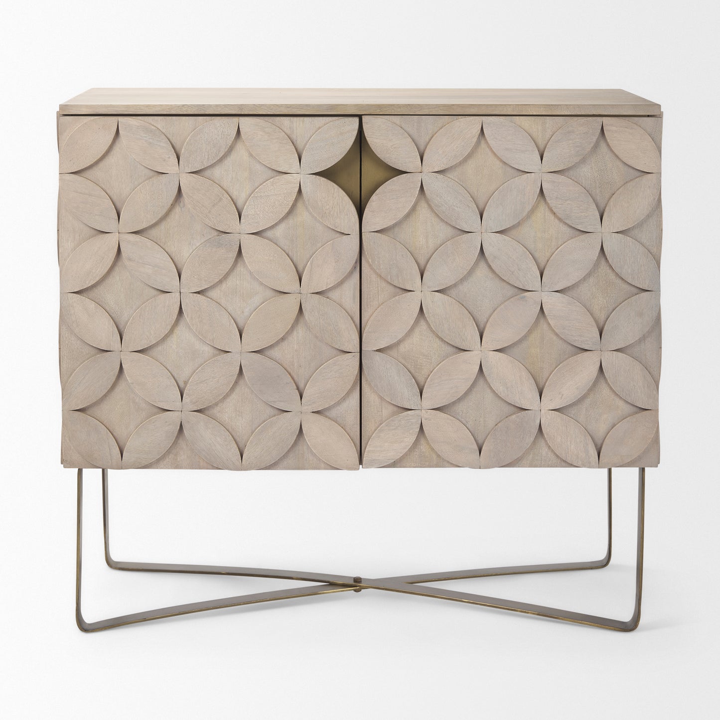 Excelsior 36.0L x 18.0W x 32.5H Light Brown Wood Gold Iron Base Accent Cabinet