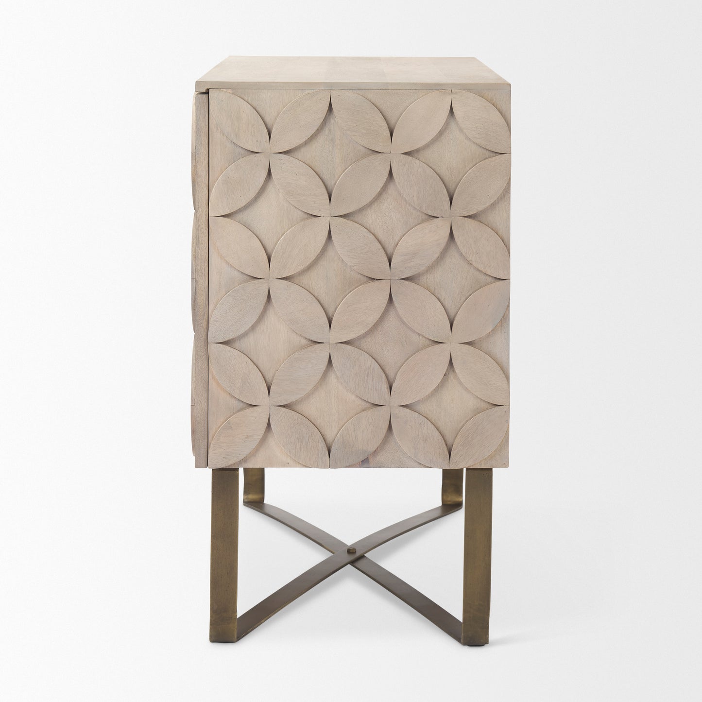 Excelsior 36.0L x 18.0W x 32.5H Light Brown Wood Gold Iron Base Accent Cabinet