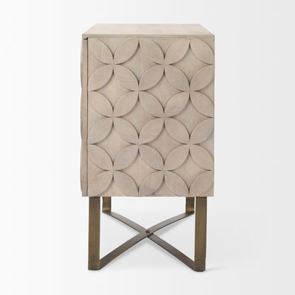 Excelsior 36.0L x 18.0W x 32.5H Light Brown Wood Gold Iron Base Accent Cabinet