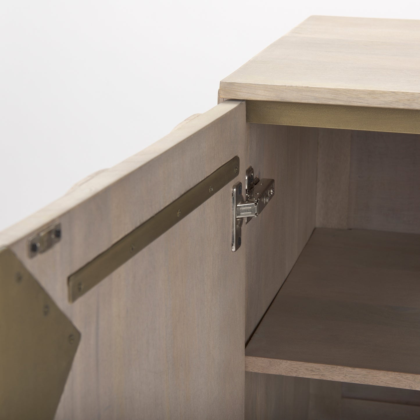 Excelsior 36.0L x 18.0W x 32.5H Light Brown Wood Gold Iron Base Accent Cabinet