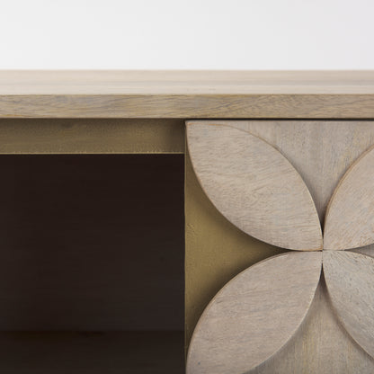 Excelsior 36.0L x 18.0W x 32.5H Light Brown Wood Gold Iron Base Accent Cabinet