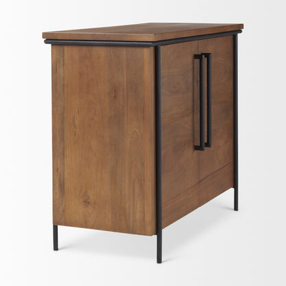 Maddox 40.0L x 18.5W x 32.75H Brown Solid Wood Black Metal 2 Door Accent Cabinet