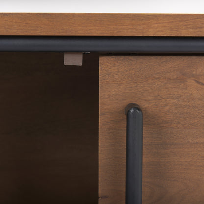 Maddox 40.0L x 18.5W x 32.75H Brown Solid Wood Black Metal 2 Door Accent Cabinet