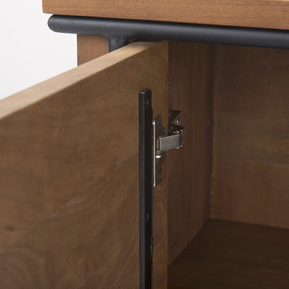 Maddox 40.0L x 18.5W x 32.75H Brown Solid Wood Black Metal 2 Door Accent Cabinet