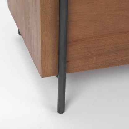 Maddox 40.0L x 18.5W x 32.75H Brown Solid Wood Black Metal 2 Door Accent Cabinet