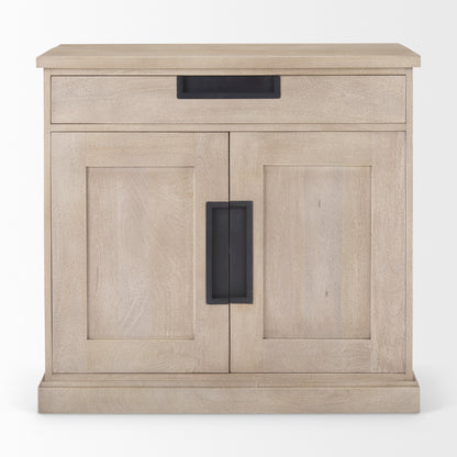 Braxton 33.5L x 18.5W x 31.5H Beige Wood W/Black Accents 2 Door Accent Cabinet