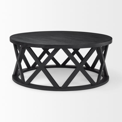 Forsey 28.0L x 45.3W x 18.0H Black Solid Wood Round Coffee Table