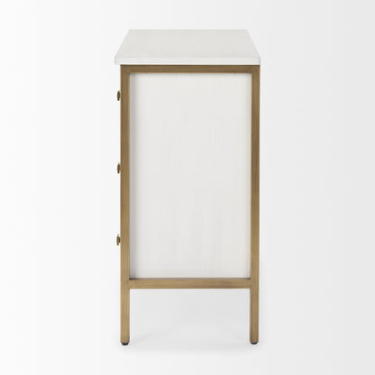 Savannah White Fir Veneer w/ Gold Metal 3-Drawer Accent Cabinet