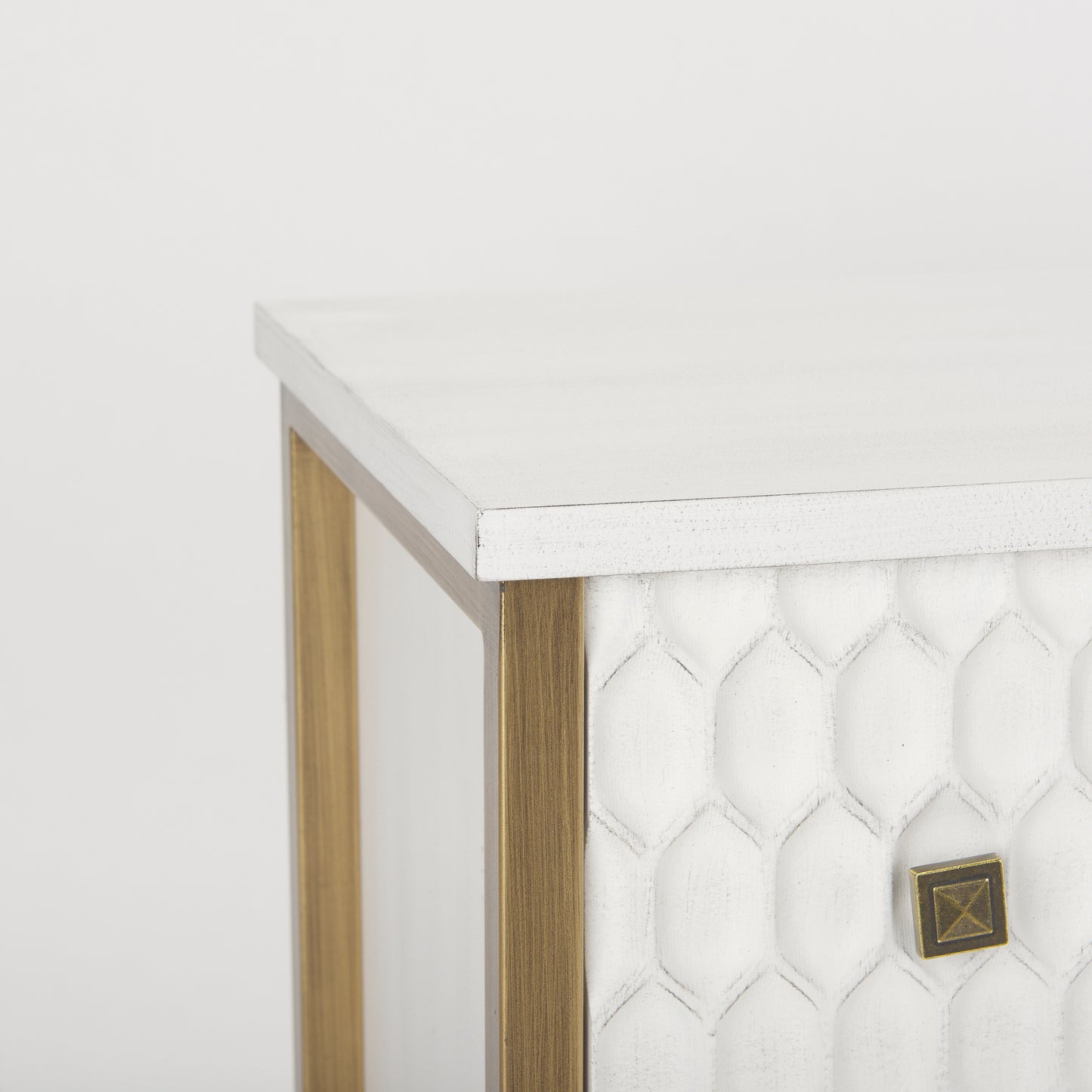 Savannah White Fir Veneer w/ Gold Metal 3-Drawer Accent Cabinet