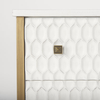 Savannah White Fir Veneer w/ Gold Metal 3-Drawer Accent Cabinet