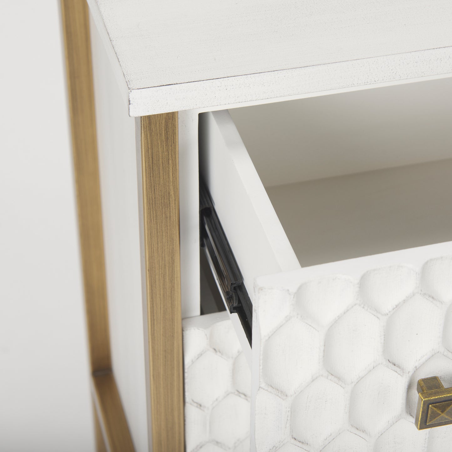 Savannah White Fir Veneer w/ Gold Metal 3-Drawer Accent Cabinet