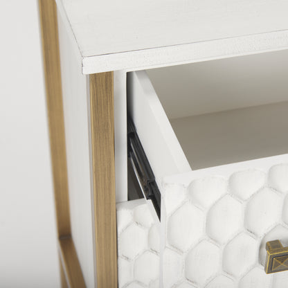 Savannah White Fir Veneer w/ Gold Metal 3-Drawer Accent Cabinet
