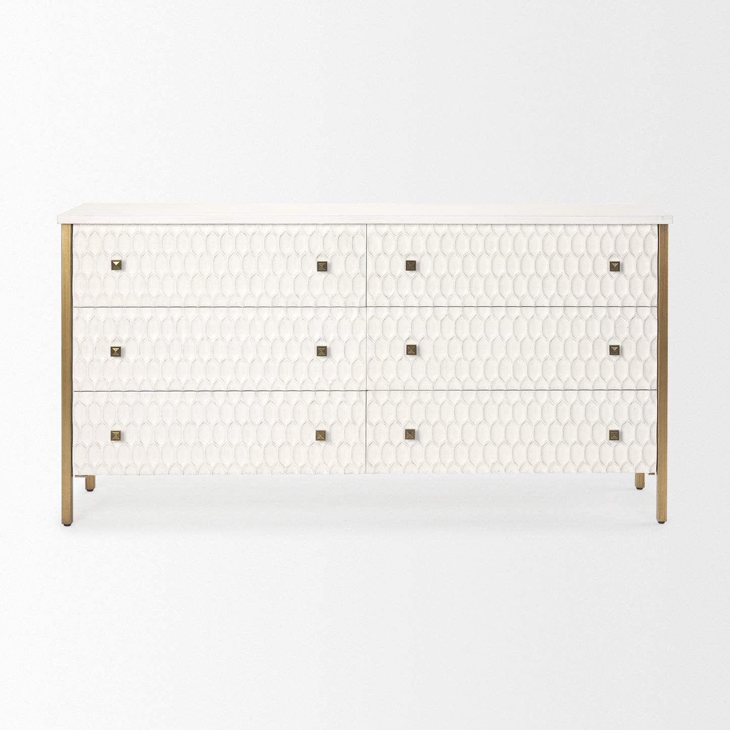Savannah White Fir Veneer w/ Gold Metal Accents 6-Drawer Sideboard
