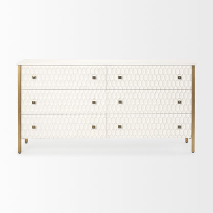 Savannah White Fir Veneer w/ Gold Metal Accents 6-Drawer Sideboard