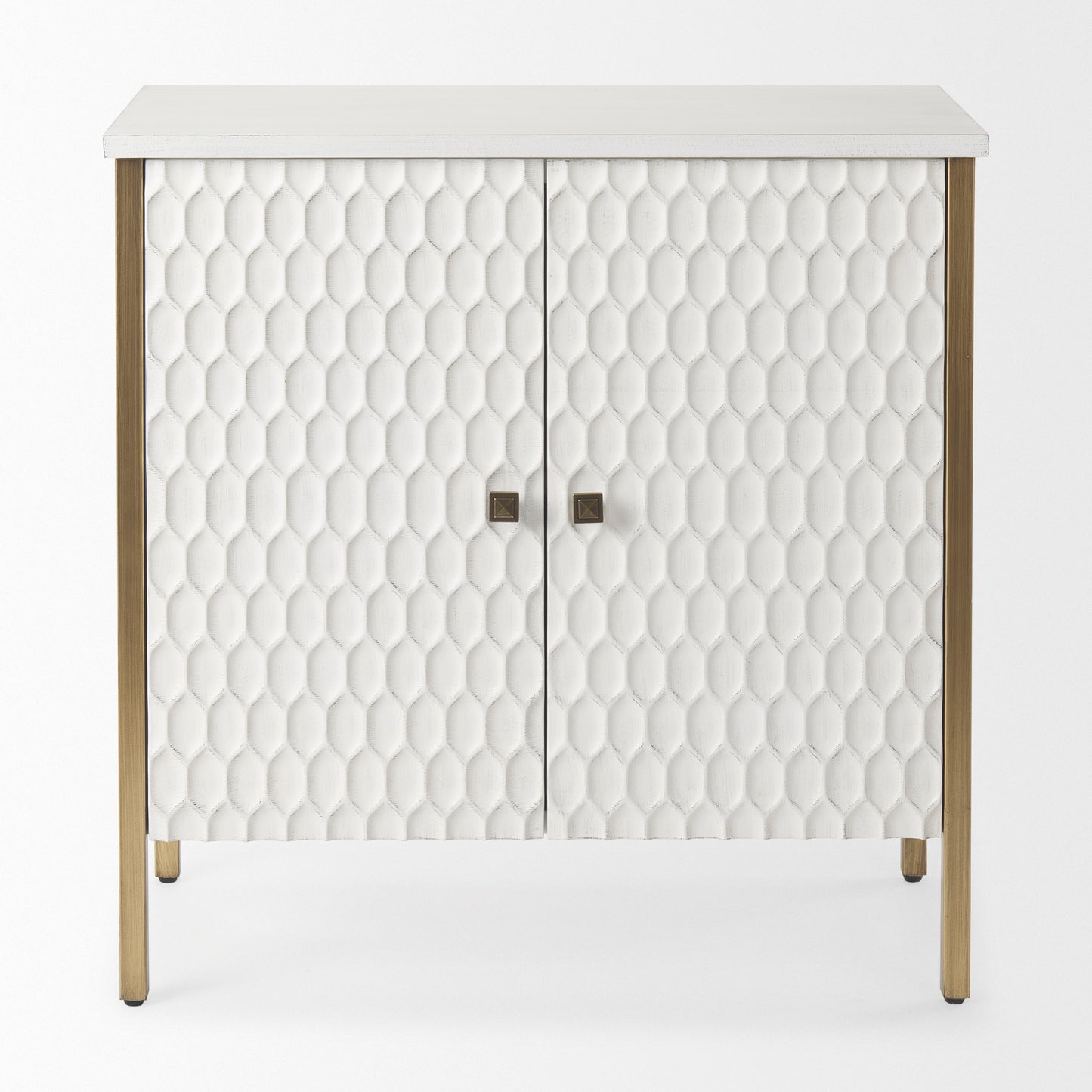 Savannah White Fir Veneer w/ Gold Metal Accent 2-Door Accent Cabinet