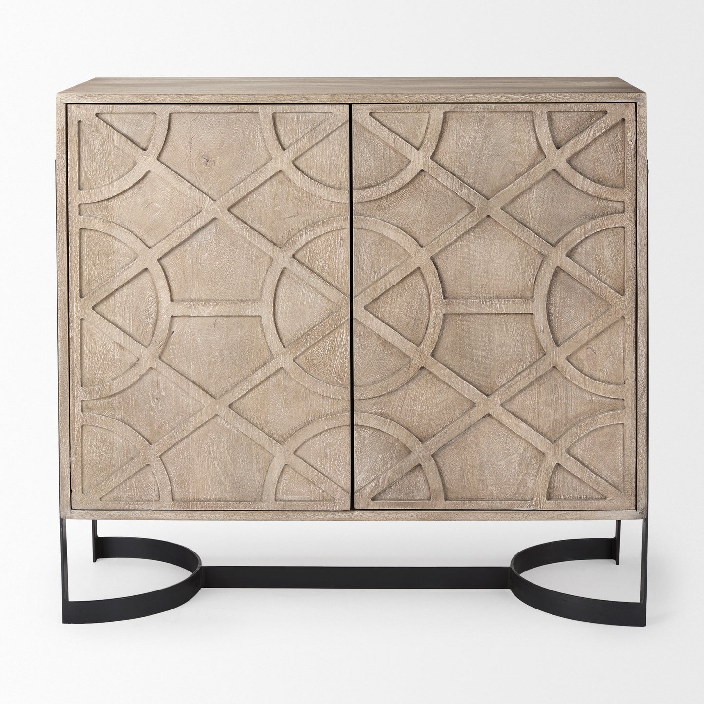 Rivien Brown Solid Wood W/Black Metal Frame 2 Door Accent Cabinet