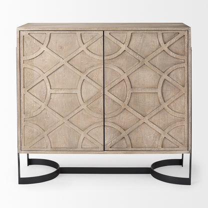 Rivien Brown Solid Wood W/Black Metal Frame 2 Door Accent Cabinet