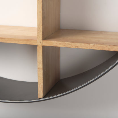 Hector 36.0L x 7.0W x 36.0H Brown Wood W/ Black Metal Round Wall Shelf